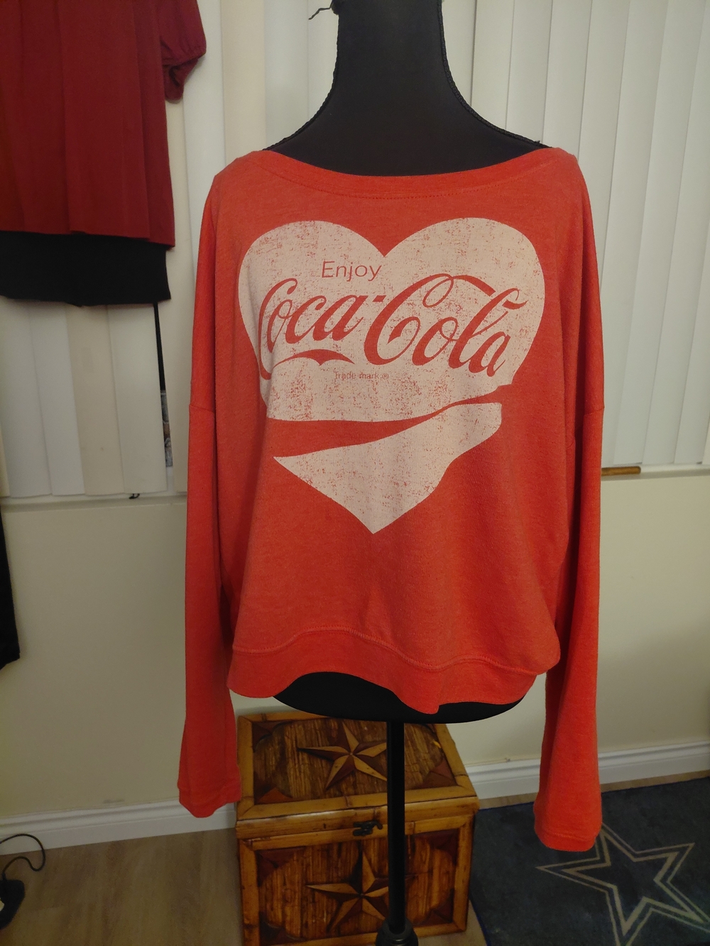 Coca Cola Red Off-Shoulder Heart Logo Sweater